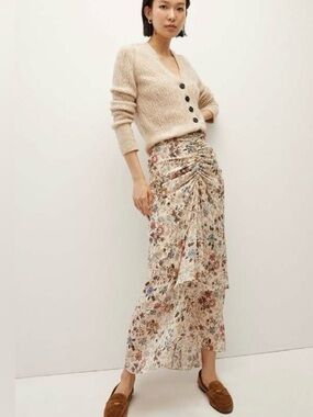 Veronica Beard silk Cream Floral Midi Skirt